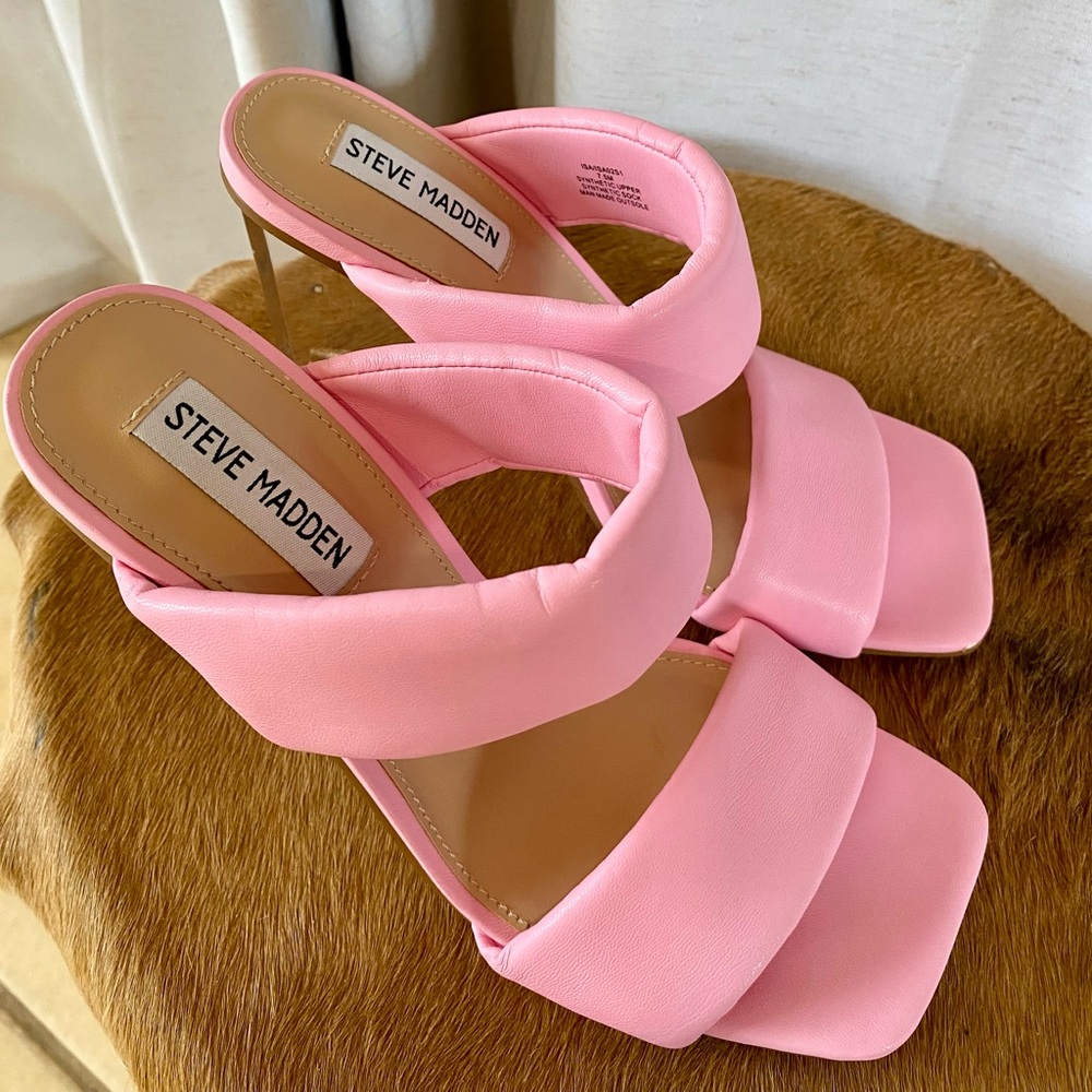 Steve Madden Isa Pink Clear Lucite Wedge Sandals Open Toe Transparent Heel 7.5 - Picture 9 of 14